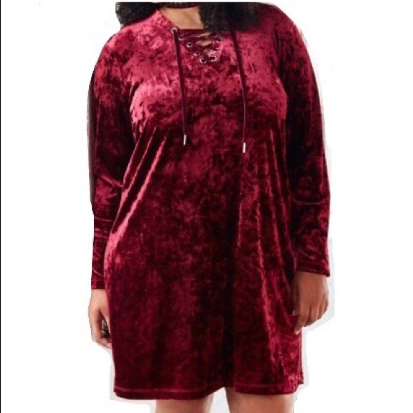 Dress-Red Velvet with lace up front - Picture 1 of 2